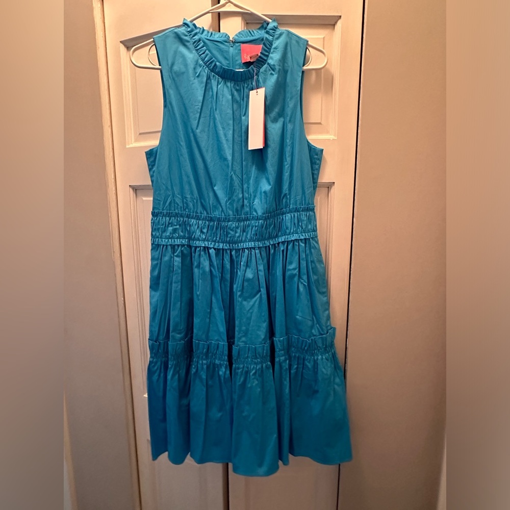 NWT LILLY PULITZER ELINA STRETCH COTTON DRESS SIZE 8 CUMULUS BLUE
